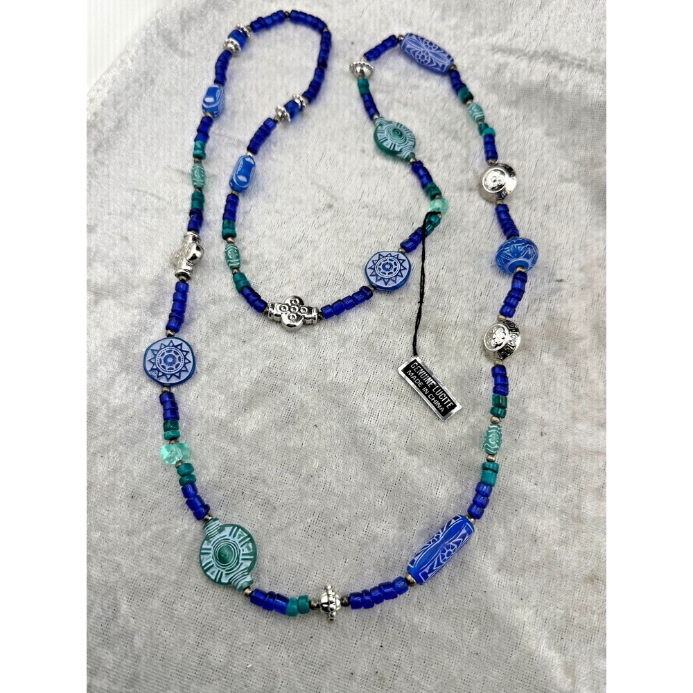 Vintage Lucite Necklace Blue Tones‎ Green Opera Flapper Tropical 36"